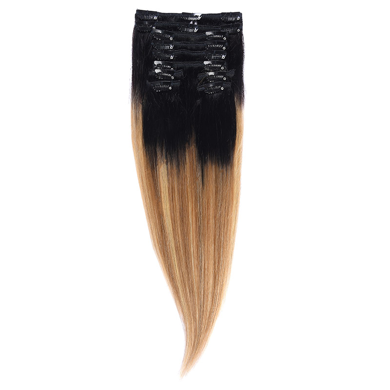 Clip-On Par Natural 40cm 90gr Balayage Negru Deschis/Saten Luminos/Blond Opal 1B/8/22